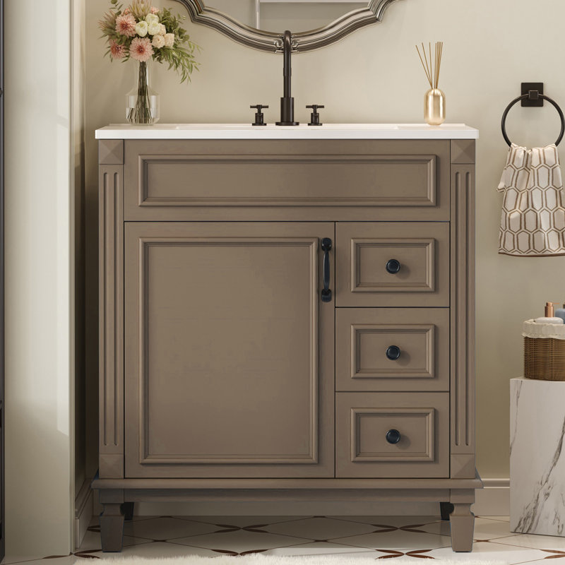 Meuble-lavabo moderne 30 "avec comptoir en céramique, Brun