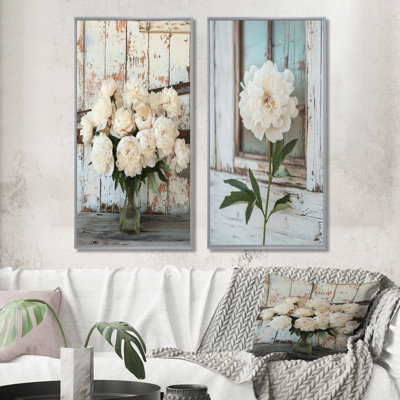 Photo pivoines par la grange laitière I - Collection d'art mural floral 2 pièces