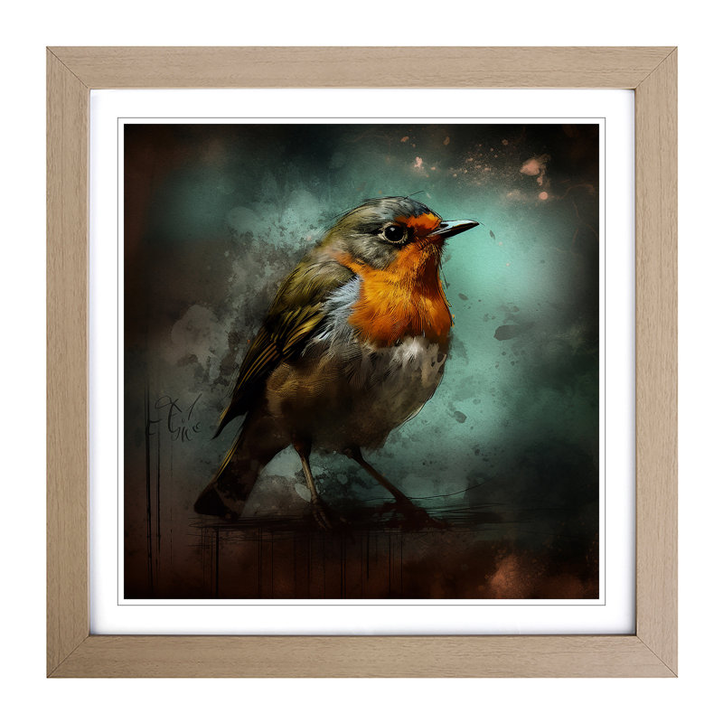 Robin Grunge - Single Picture Frame Print on Wood, Oak