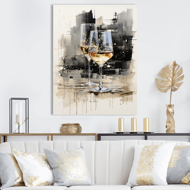 Verre noir et blanc Essence II - Champagne, art mural, Toile tendue, H 32 po x l 24 po x P 1 po