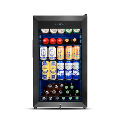 130 Can Beverage Refrigerator Cooler, 3.22 Cu.ft Beverage Cooler With Low-e Glass Door, Safety Lock, Beverage Fridge For Soda, Beer, Wine, Mini Fridge