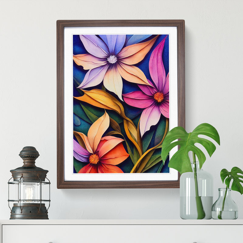 Colourful Flowers No.2 - Print, 48cm H x 36cm W, Walnut Framed, White