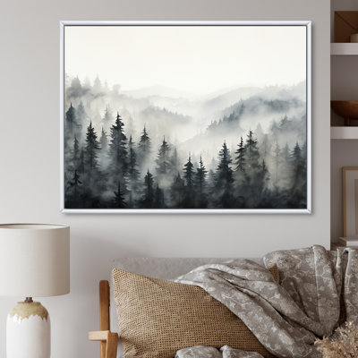 «Gray Misty Morning Forest Horizon», art mural encadré forêt