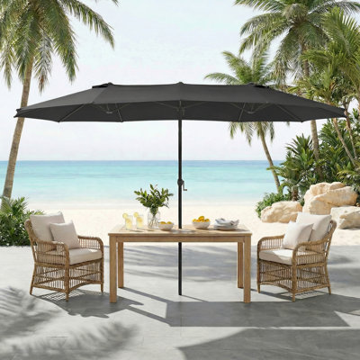 15FT Large Double Sided Patio Umbrella, Aluminum Crank and Heavy Duty Carbon Steel Ribs Outdoor Umbrellas, Fade Resistant Rectangular Market Umbrella for Poolside, Deck, Commercial, Backyard, Patio, Rental, Lawn, Dark Gray