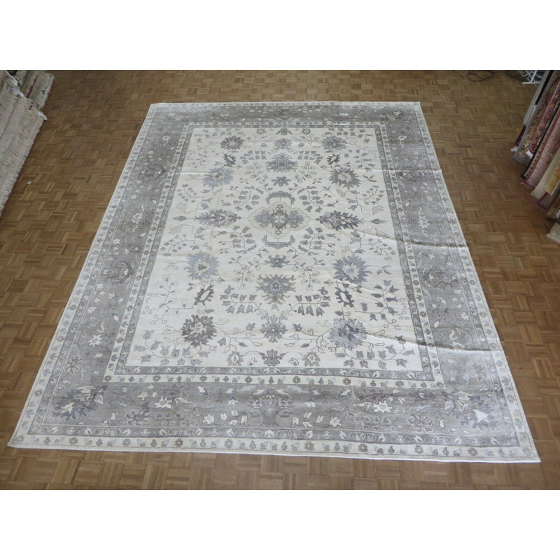 Tapis oriental en soie Ivoire noué à la main à partir de bambou G6797
