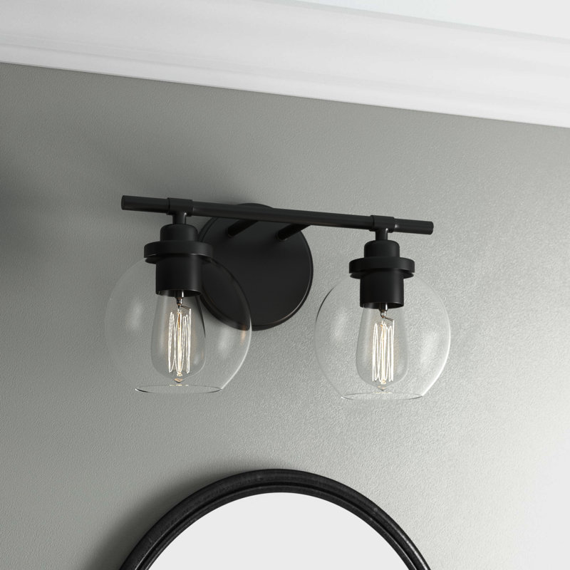 Éclairage pour meuble-lavabo Hegland, Noir mat, Deux lumières, 8.5" H x 14" W x 14" D