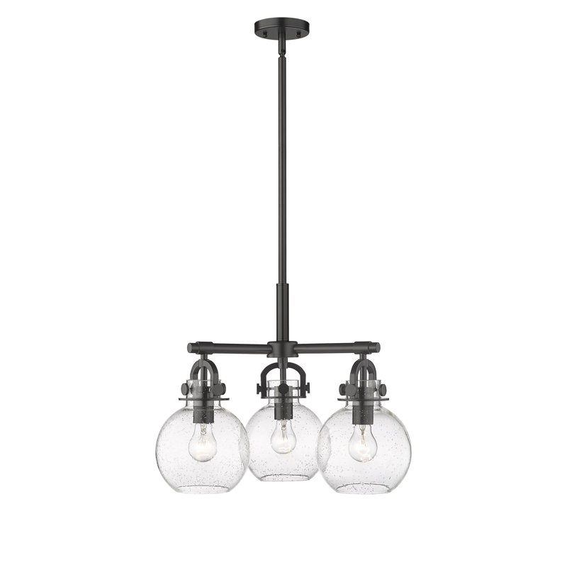 Luminaire suspendu sur tige 3 lumières Lantz, Bullé, Noir mat