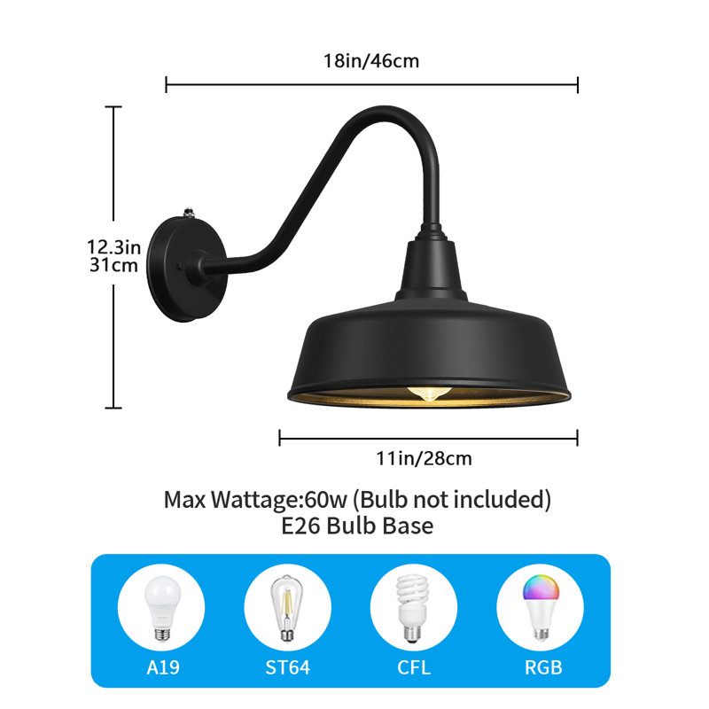 Luminaire de grange mural Toril, H 12,3 po x l 11 po x P 18 po