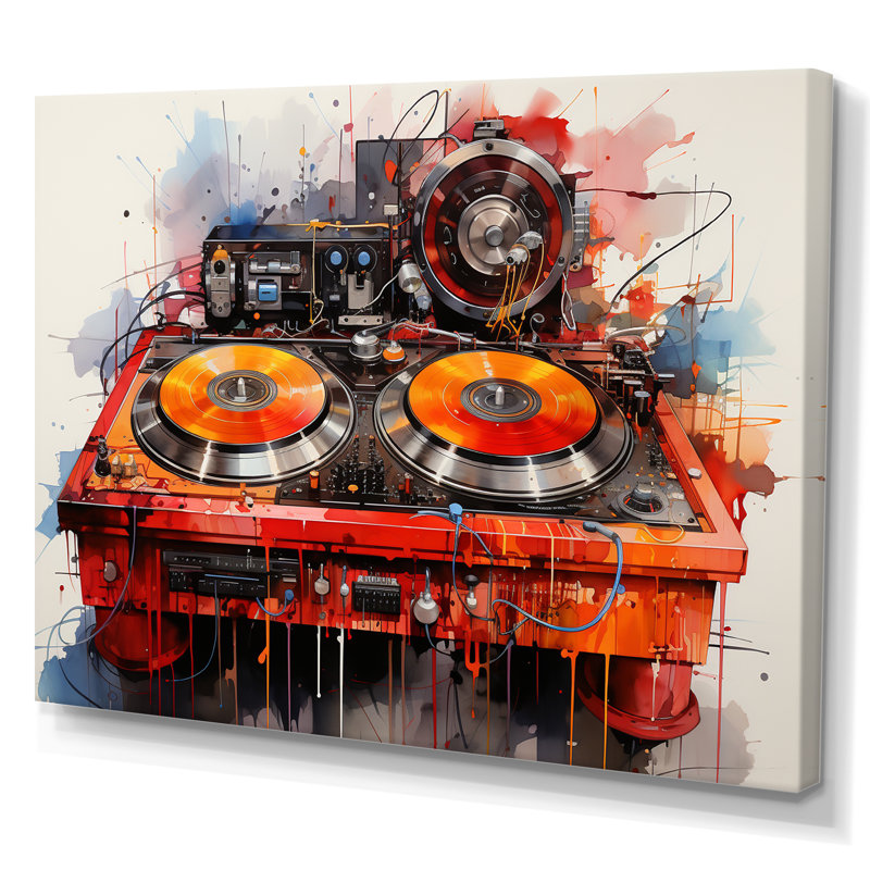 «Abstract Turntables Music Boom Boxes I», reproduction d'art sur toile, H 16 po x l 32 po x P 1 po, Toile tendue