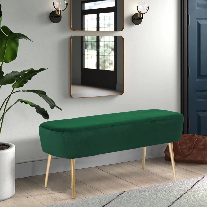 Collada Velvet Upholstered Bench, Green