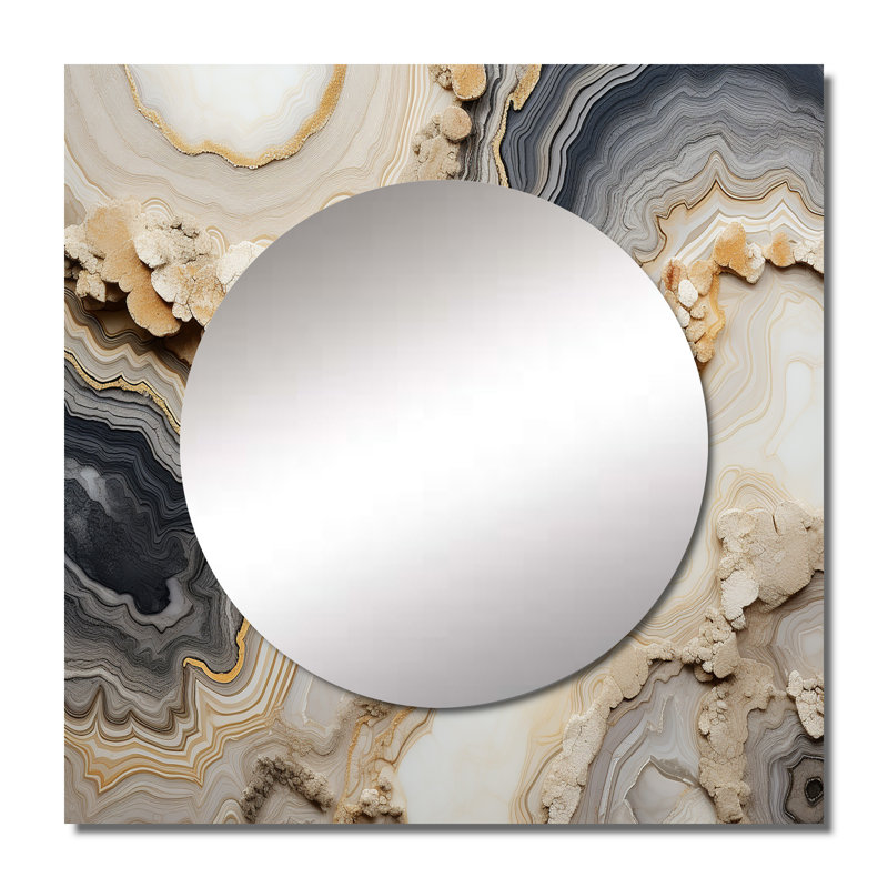 Sufiya - Art mural miroir en pierre géode carrée pour salle de bain, 29 po x 29 po