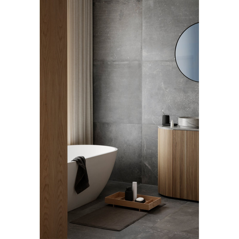 Reversible Luxe Cotton Bath Rug 24''x39'', Charcoal and Beige