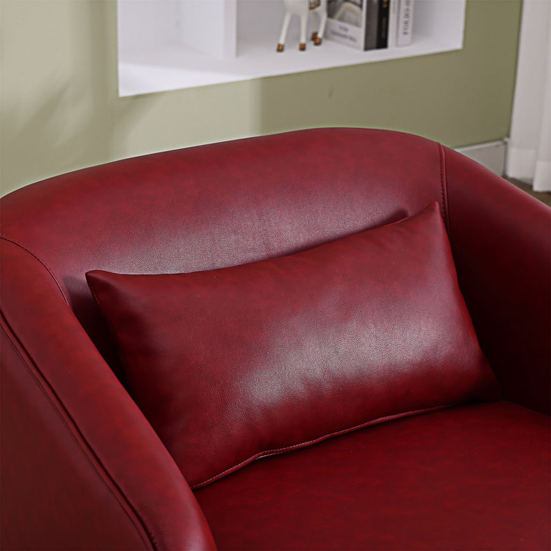Fauteuil club pivotant à 360 degrés, Simili cuir rouge vin