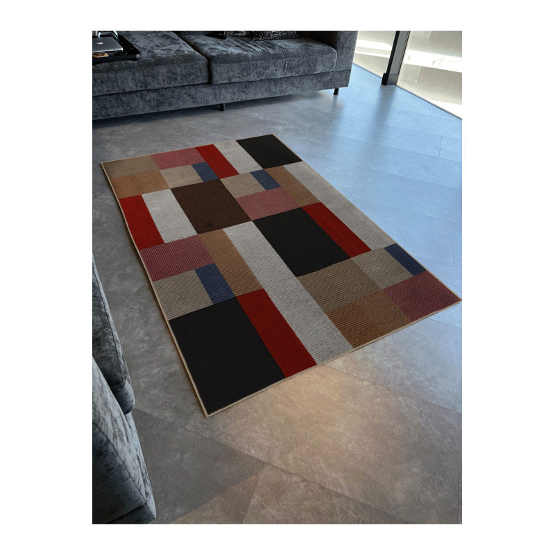 Tapis décoratif multicolore à motif géométrique mixte, Rectangle 3 pi 3 po x 4 pi 11 po
