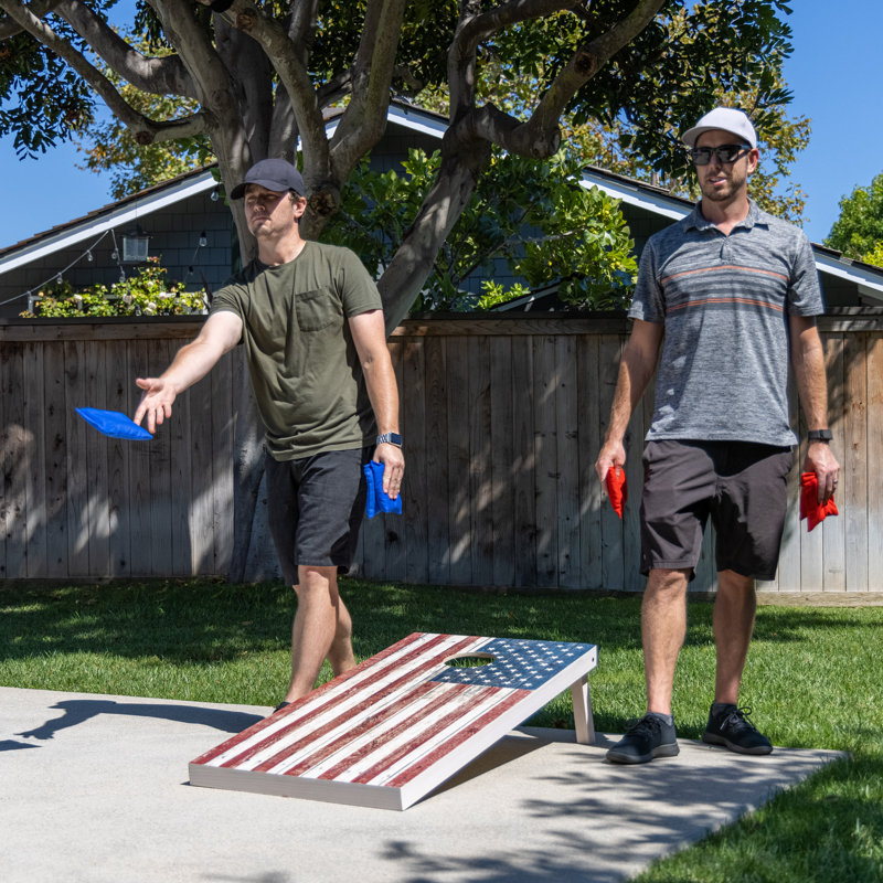Rustic American Flag 4 ft x 2 ft Premium Wood Cornhole Set with Bean Bags