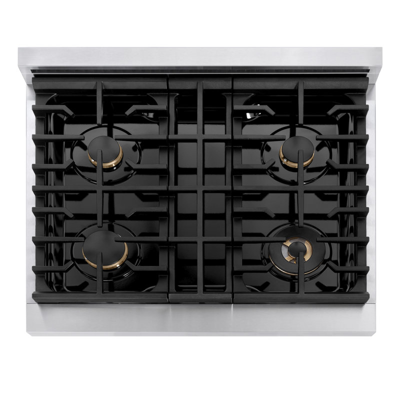 ZLINE 30 in. Paramount Gas Rangetop with 4 Burners and Porcelain Cooktop in Stainless Steel, Stainless Steel/Polished Gold