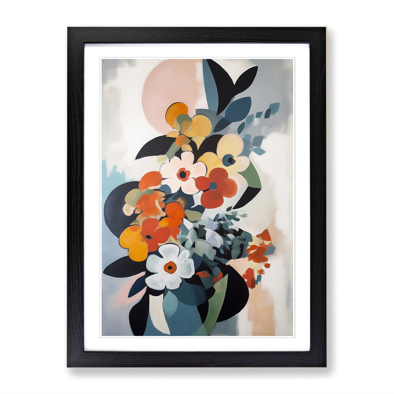 FRM-V0523-869X Flowers Bauhaus Vol.3 - Single Picture Frame Print, Black Framed, 34cm H x 25cm W x 2cm D