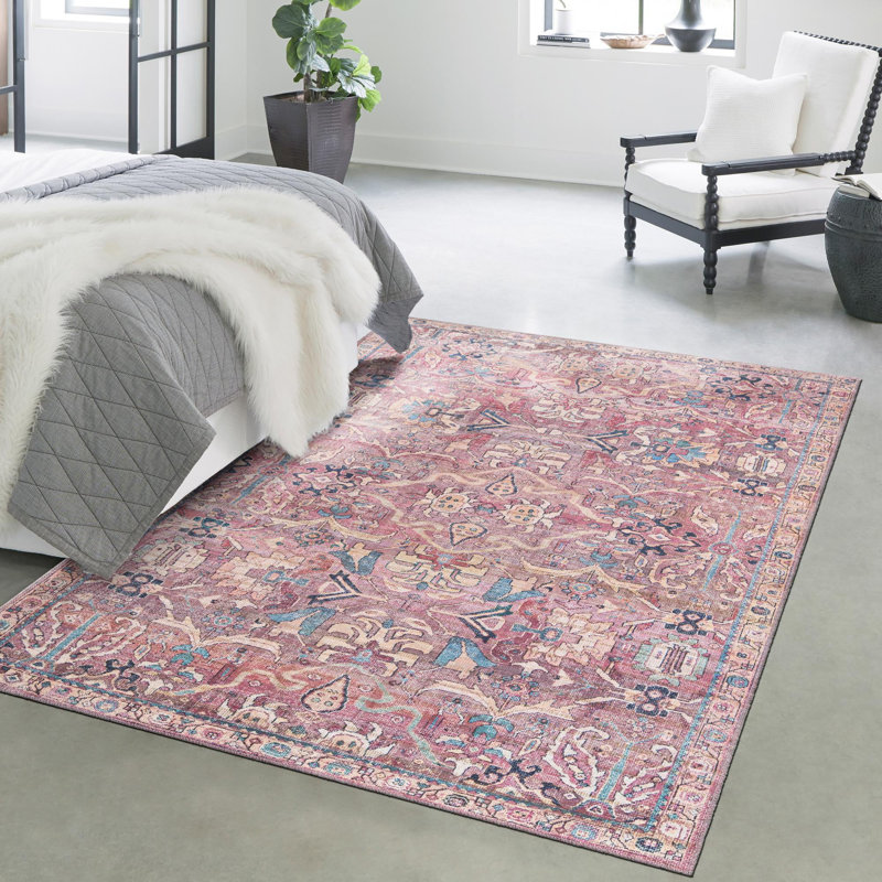 Tapis rose tissé à la machine Gwaltney, Rectangle 10 pi 6 po x 13 pi 1 po
