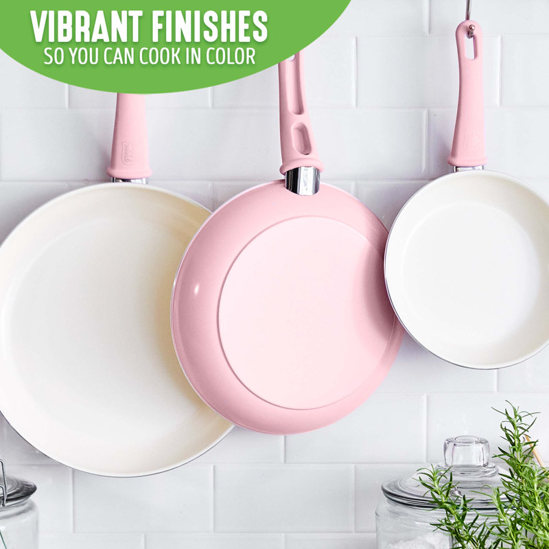 Soft Pink Aluminum Non-Stick Frypan Set with Ceramic Coating