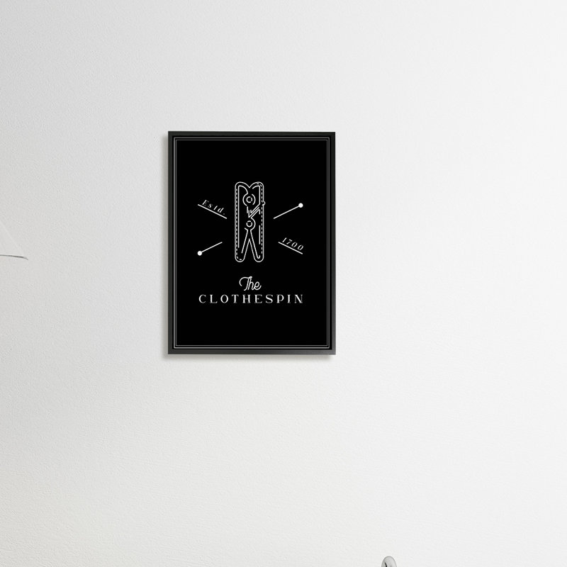 The minimal de la pince à linge noir et blanc - Illustration, H 20 po x l 16 po x P 1,5 po, Toile tendue