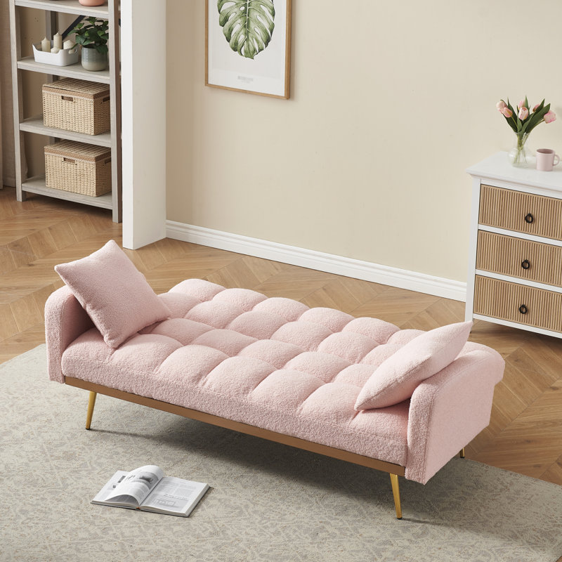 Lit rose de 175 cm avec trois positions réglables, idéal pour un petit salon. Tissu, housse amovible, cadre en bois massif et composite, 2 places, rembourrage en mousse, design moderne, convertible.