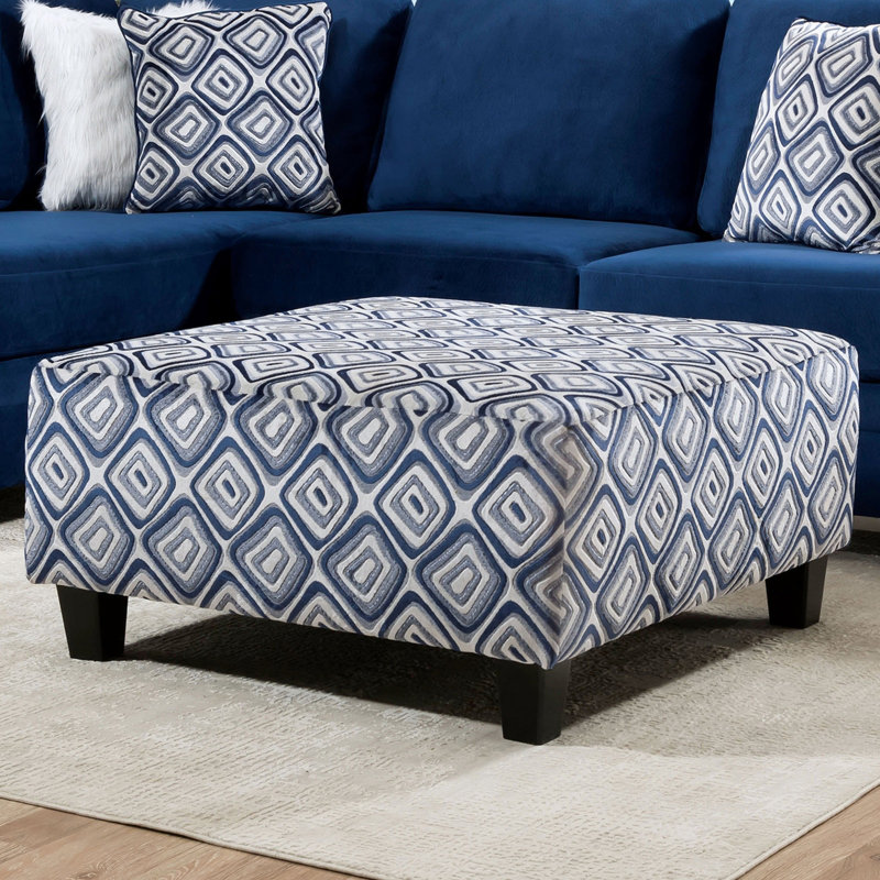 Repose-pieds moderne moderne en bleu marine avec style transitionnel et pieds en bois attachés