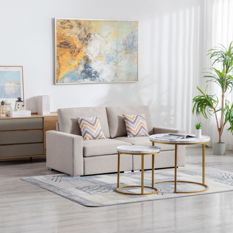Causeuse en lin avec coussins et pieds interchangeables Modern Canapé, Beige