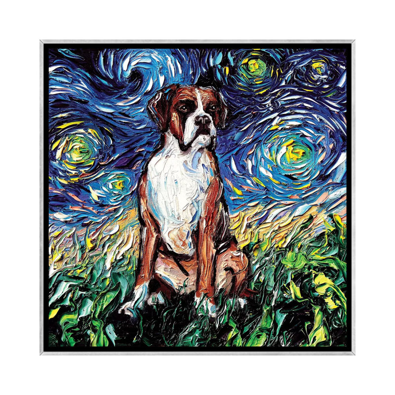 Reproduction d’art, "boxer Night" par aja Trèves, Pas de tapis, H 18 po x l 18 po x 1,5 po, Toile avec cadre argenté