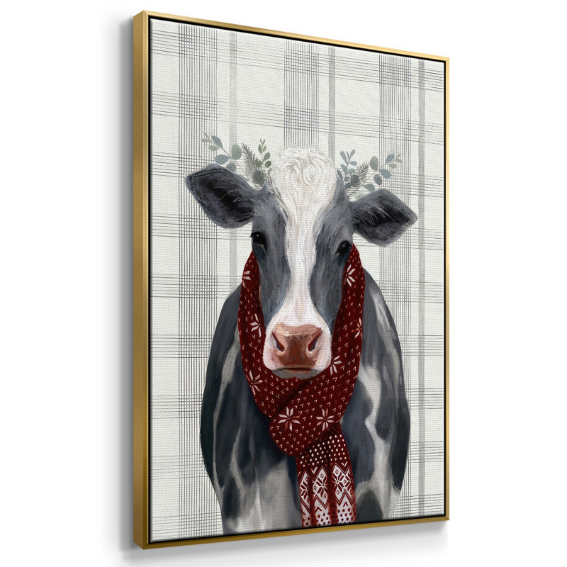 Toile tendue avec châssis Yuletide Cow II, H 41 po x l 27 po x P 1,5 po, Cadre flottant doré