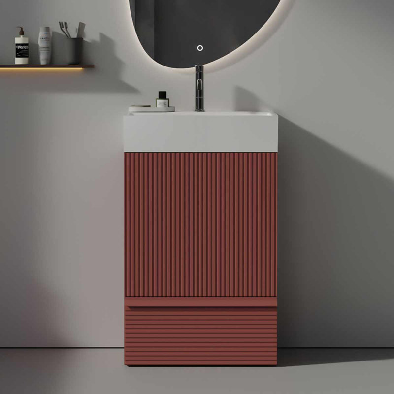 Ensemble de meuble-lavabo autoportant 20 po avec lavabo en céramique Modern, Rouge