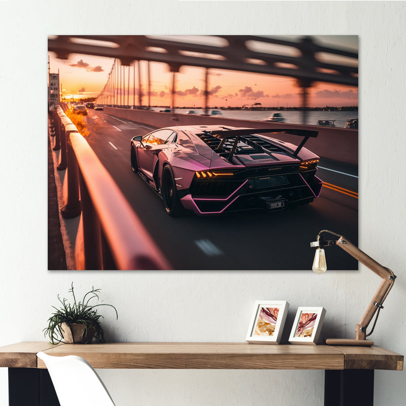 «Fast Car On The Higway - Cars Race Exotic», reproduction sur toile encadrée, H 30 po x l 40 po, Toile tendue