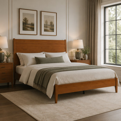 Solid Bamboo Wood Sleigh Platform Bed Frame with Wood Slats and Metal Support,No Box Spring Needed,Easy Assembly,Queen Size