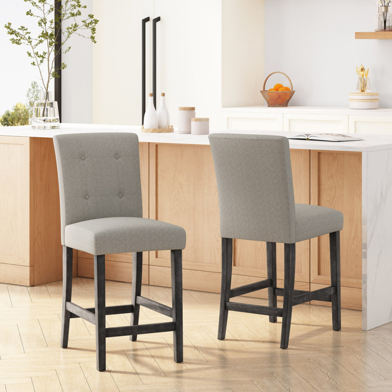 Cyle Modern Button Tufted Counter Stools Set of 2, Light Gray/Gray