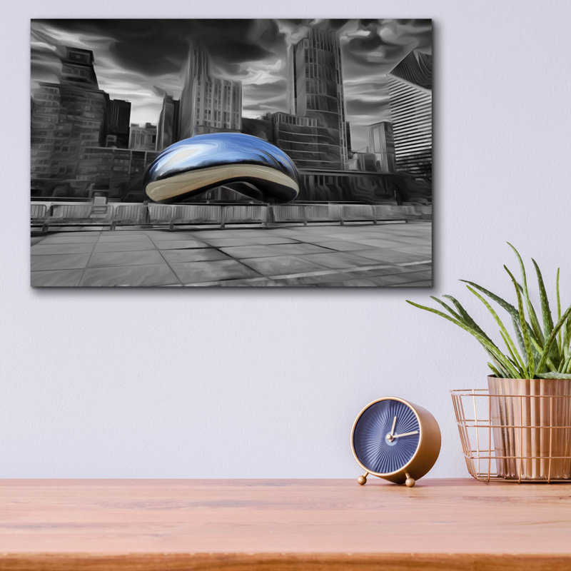 Art mural en verre épique «Chicago Bean» par Dante Plata, 16 po x 12 po