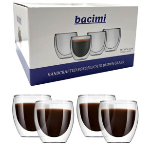 Bacimi Double Wall Insulated Borosilicate Clear Glass Espresso cups 150ML / 5oz (Set of 4)