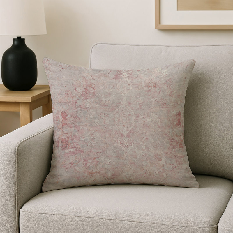 Coussin décoratif intérieur et extérieur Modern, Gris / rouge clair oriental, Carré 20 po