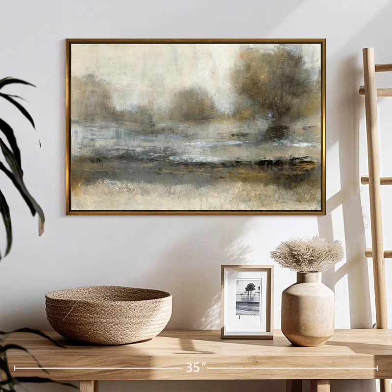 Paysage doré I, 25 po x 17 po, Cadre flottant doré