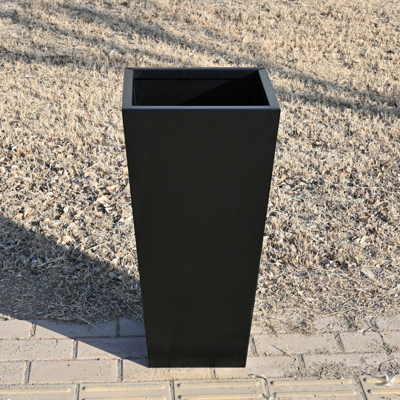 30" Black Tapered Metal Planter Barrier – Heavy-Duty Powder-Coated Steel Outdoor Garden Bed Divider & Modern Raised Planter Box