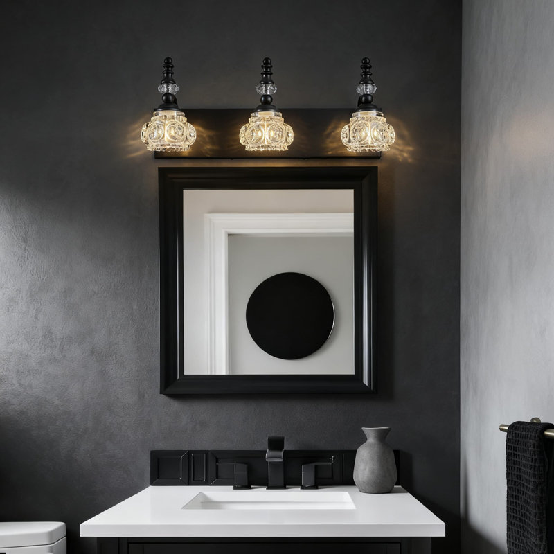 Modern Wall Sconce With Crystal Glass Shade Vanity Lighting For Bathroom And Indoor Spaces Vintage Industrial Style, 3 Lights