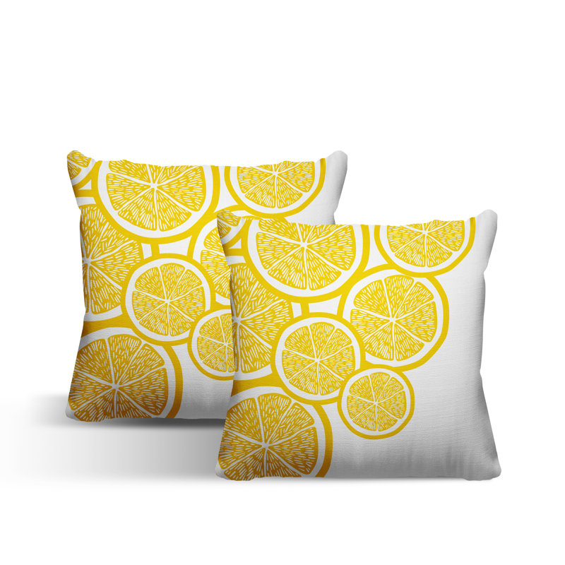 Oreiller carré intérieur / extérieur jaune Lulu, L 15 po x H 15 po, Jaune / blanc