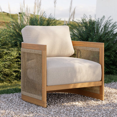 Outdoor Chair Lounge Chairs Teak Rope Woven Patio Chairs with Cushions