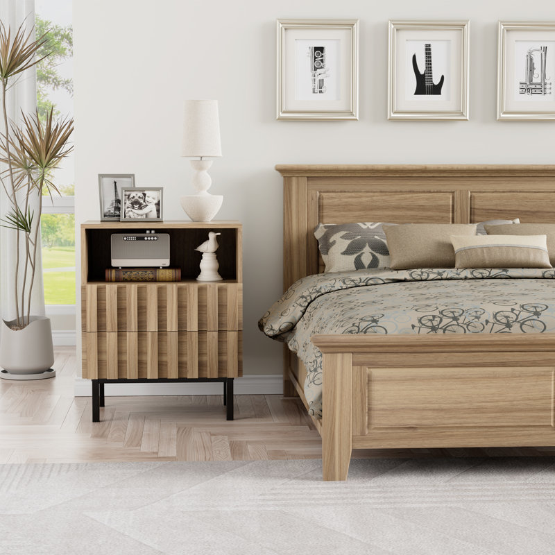 Sevyn Wooden Stripe Drawer Nightstand, Nature