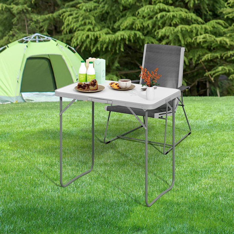 Bex Rectangular Wood Metal Folding Outdoor Camping Table , 80cm cm W 50cm cm D, White