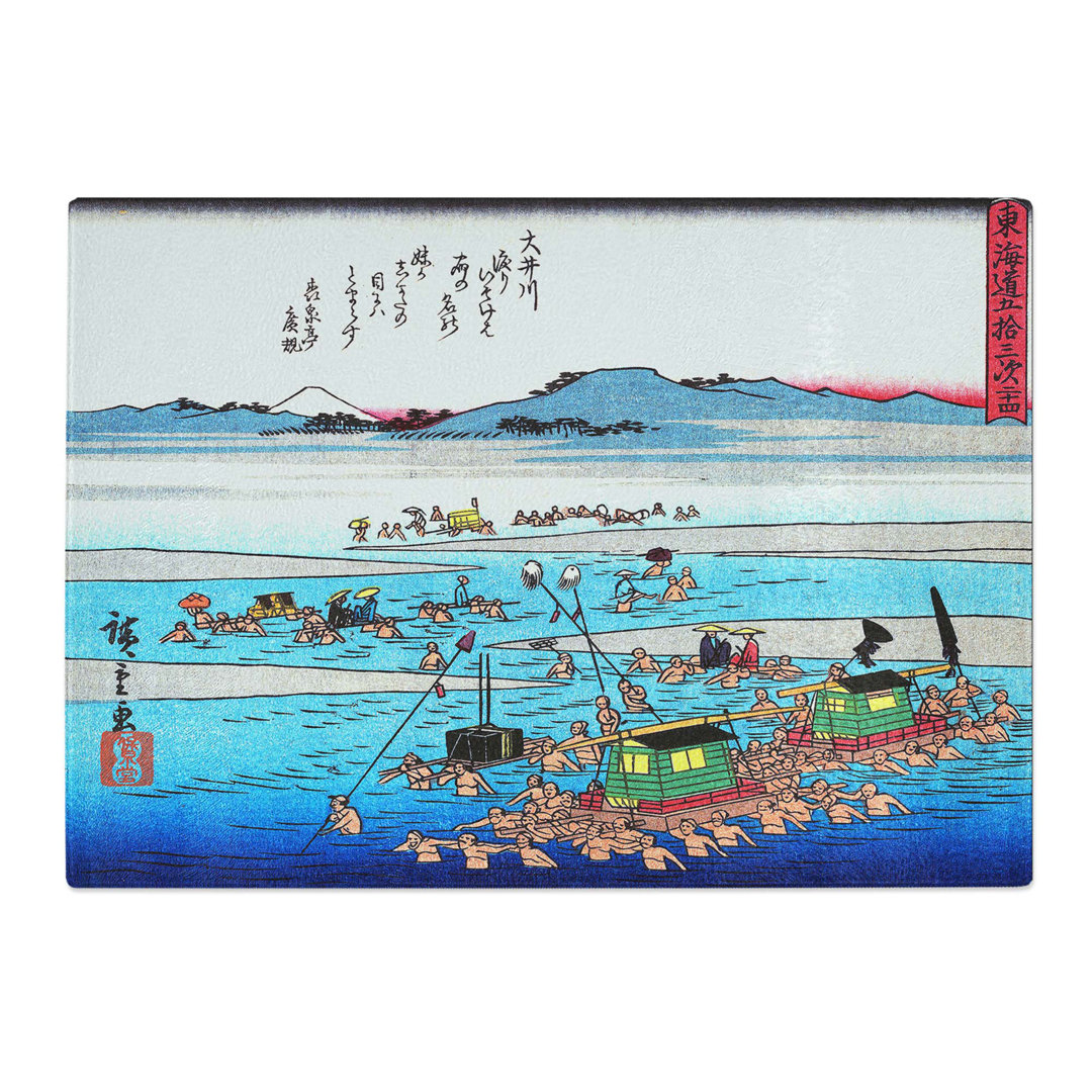 Tempered Glass Workers in the River by Utagawa Hiroshige Chopping Board
