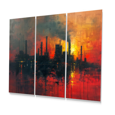 Yellow Red Production Power Factories II - Factories Wall Art Print Set