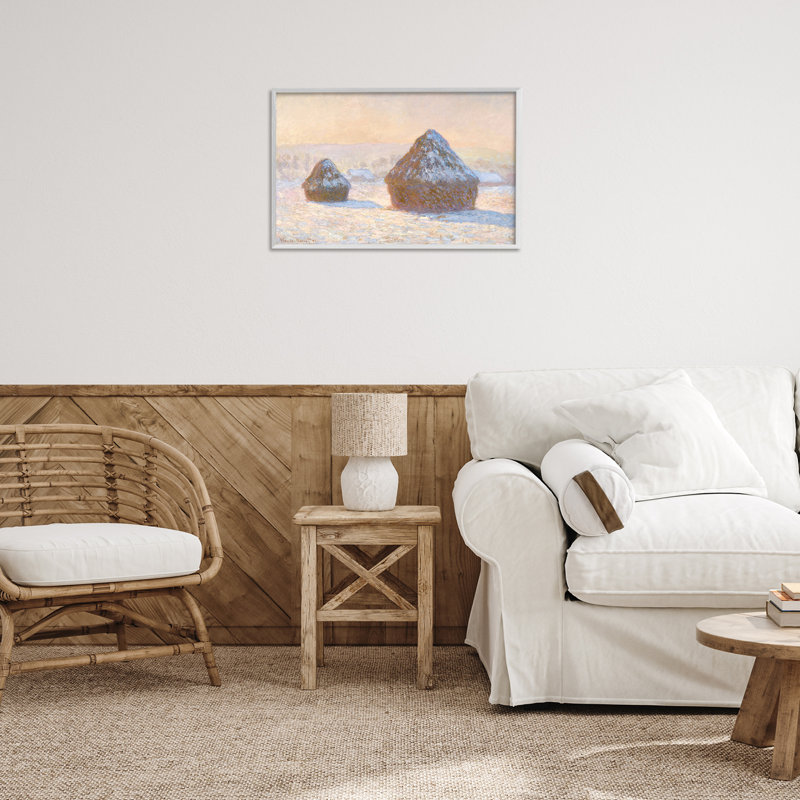 «Classic Monet Wheatstacks», estampe numérique par one1000paintings, Estampe numérique encadrée blanc bord de mer