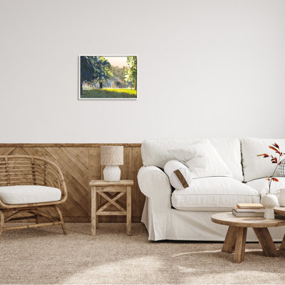 «Modern Cottage Home Landscape», formes géométriques abstraites, arbres blancs, estampe numérique, art texturé par Ziwei Li