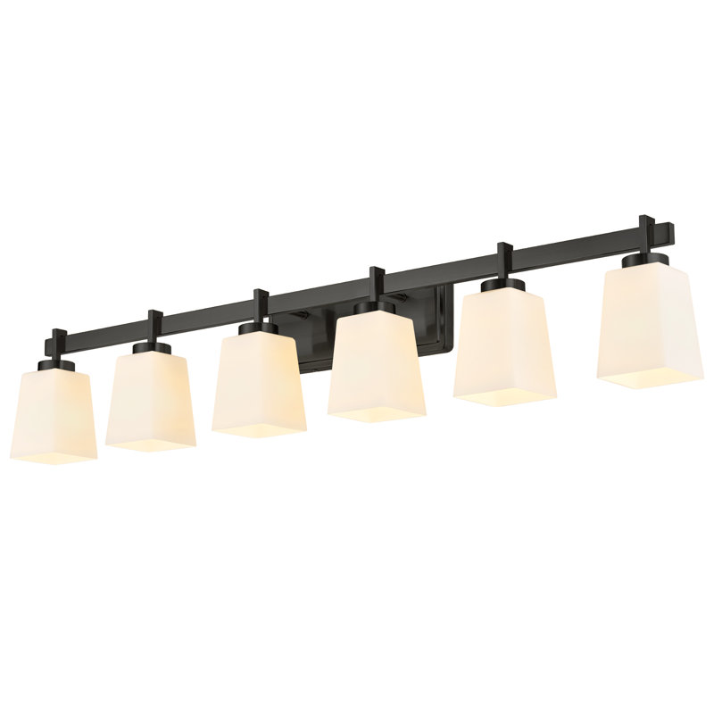ETL Certificated 6-Light Vanity Light With Milk Glass Shades, Large Modern Bathroom Light Fixture, Matte Black