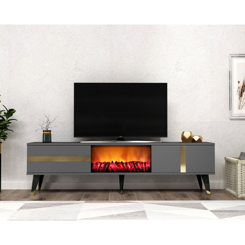 Keikei Unfinished TV Stand, Gold/Black