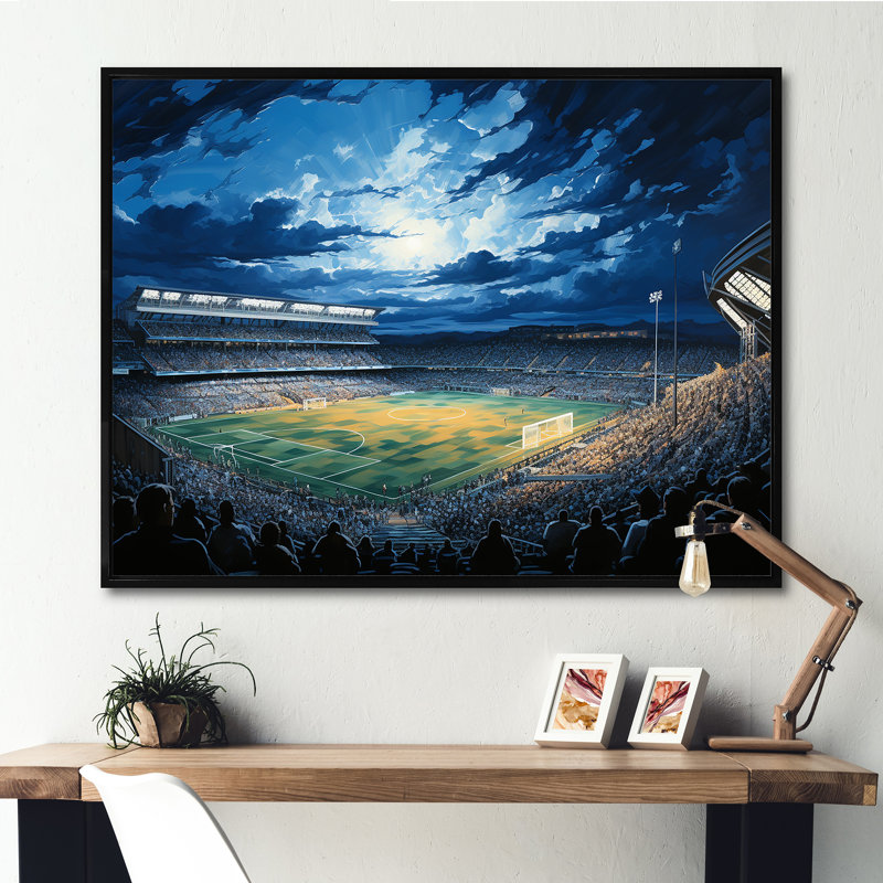 Night Match Stadium Under The Floodlight II sur impression sur toile, H 34 po x l 44 po x P 1,5 po, Cadre flottant noir